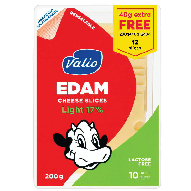 Valio Edam Light 17% Sliced 200g+40g Free