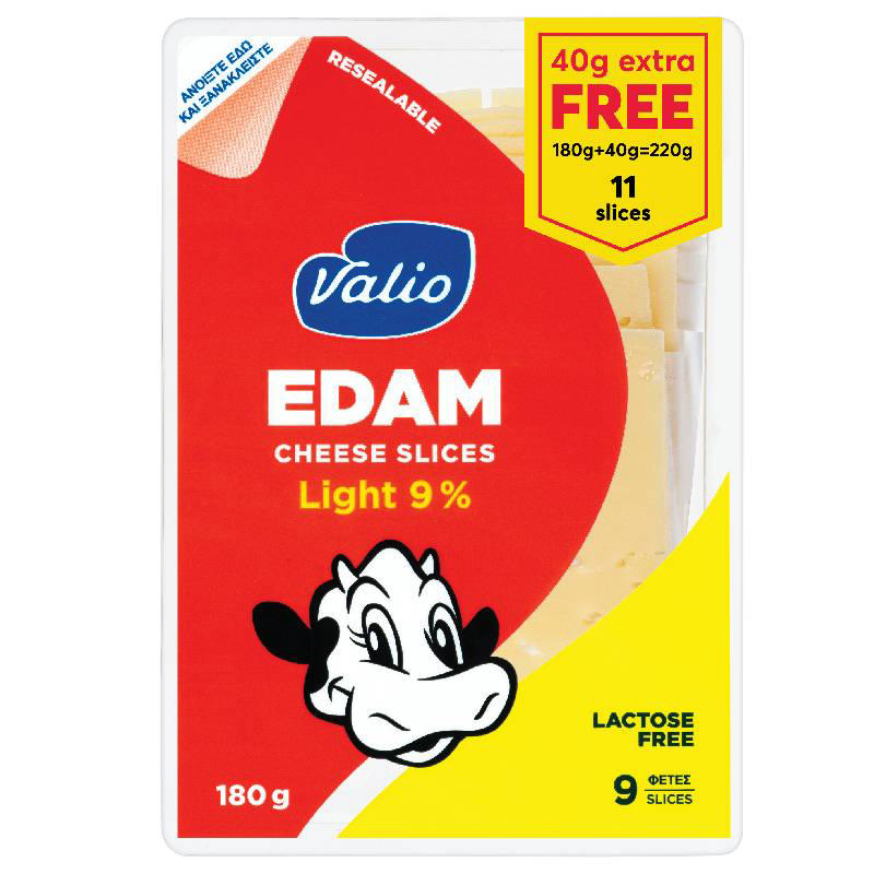Valio Edam Light 9% Sliced 180g+40g Free