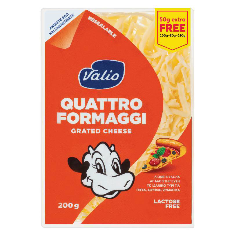 Valio Quattro Formaggi Grated 200g+50g Free