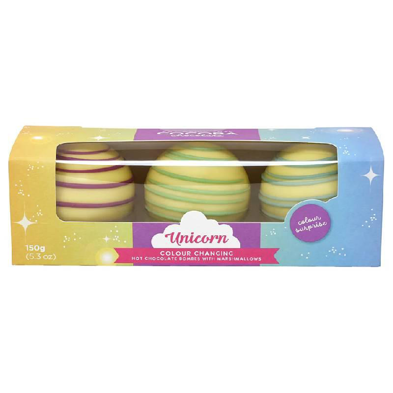 Cocoba Unicorn Colour Surprise White Hot Chocolate Bombes 3 pack 150g