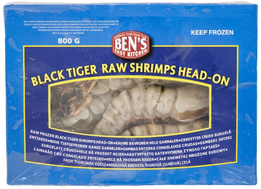 Γαρίδες Βml Black Tiger ωμές με κεφάλι και κέλυφος 800g Γαρίδες Βml Black Tiger ωμές με κεφάλι και κέλυφος 800g
