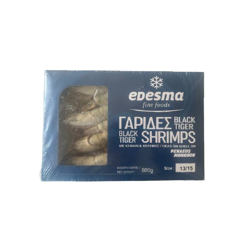 Εdesma Γαρίδες Black Tiger Ωμες με κεφάλι και κέλυφος 13/15 800g Εdesma Γαρίδες Black Tiger Ωμες με κεφάλι και κέλυφος 13/15 800g