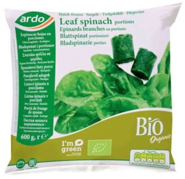 Ardo Organic Leaf spinach portions 600g Ardo Organic Leaf spinach portions 600g